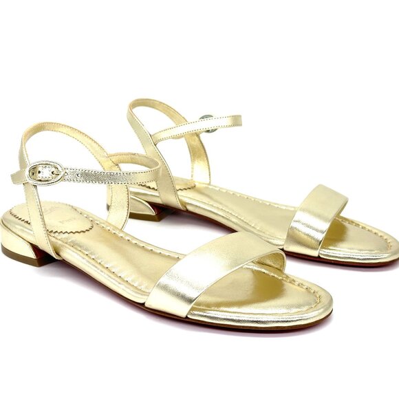 Christian Louboutin SWEET JANE SANDAL FLAT Metallic Leather Shoes Gold - Picture 8 of 16